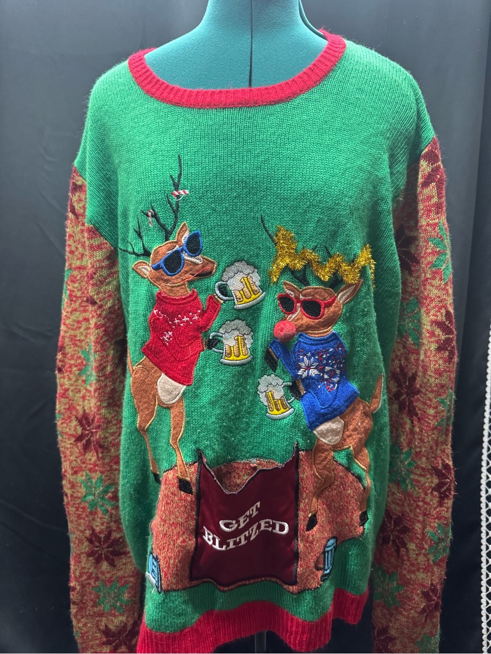Festive Green Women’s Novelty Christmas Sweater with Reindeer Design